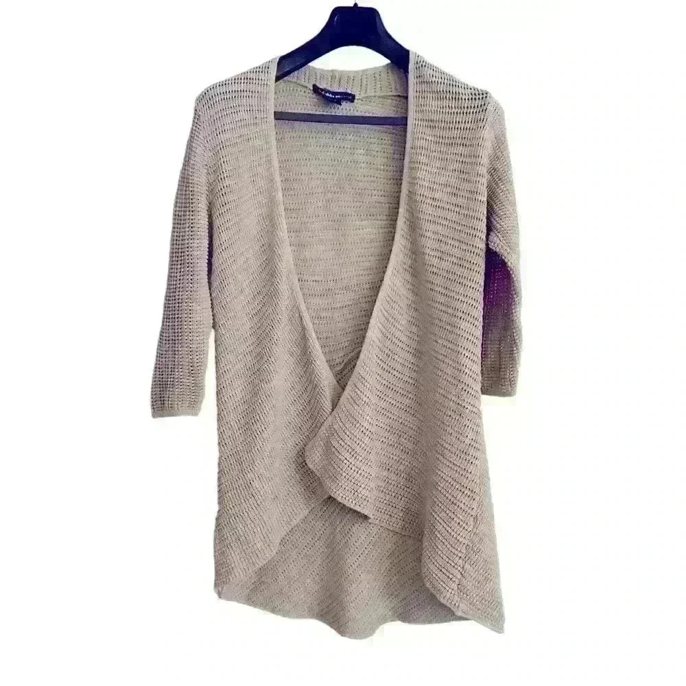 Altar’d State Open Crocheted Cardigan Size L Tan Boho Lightweight Hippie Flowy